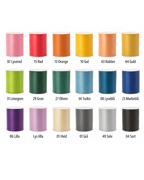 Gavebånd 10 mm x 250 mtr.  Blankt  "Poly".  Vælg farve