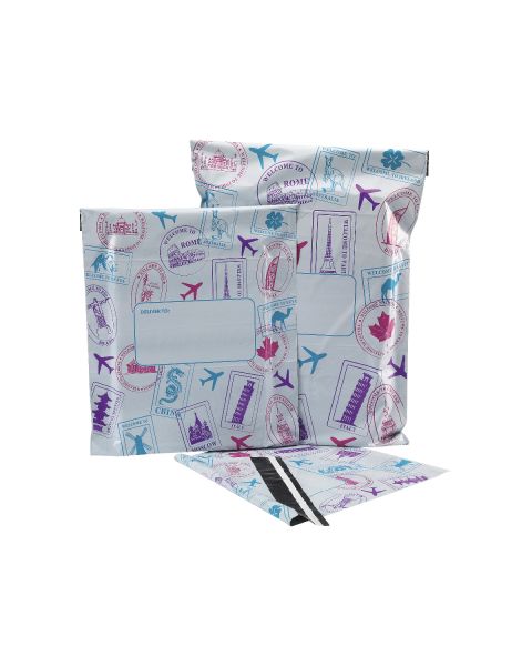 Forsendelsesposer m/ tape m/motiv, pk. med 50 stk., 45 micron, 40 x 54 cm