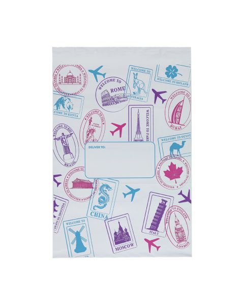 Forsendelsesposer m/ tape m/motiv, pk. med 50 stk., 45 micron, 40 x 54 cm