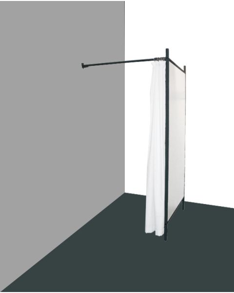 Prøverum til butik – 1-sidet prøverum. Sæt med sort stel og forhæng. ( B 100 x D 100 x H 210 cm.) - Vælg farve på forhæng