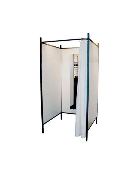 3-sidet prøverum. Sæt med sort stel og forhæng. ( B 100 x D 100 x H 210 cm.) - Vælg farve på forhæng