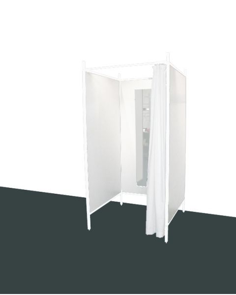 3-sidet prøverum. Sæt med hvidt stel og forhæng. ( B 100 x D 100 x H 210 cm.) - Vælg farve på forhæng