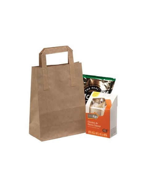 Papirpose. H 22 cm. 100 stk. Brun med fladt håndtag - Lille