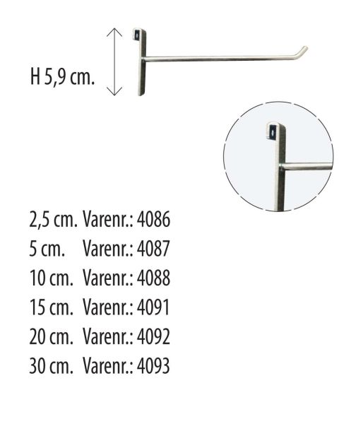 Varekrog Ø 5mm t/ gitter ( H 5,9 cm). Galvaniseret. Vælg længde på kroge