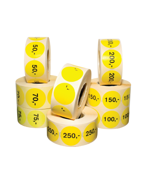 Gule etiketter m/ fast beløb - 1.000 stk. Vælg beløb