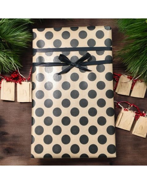 Kraftpapir natur m/ sorte prikker - B 70 cm.