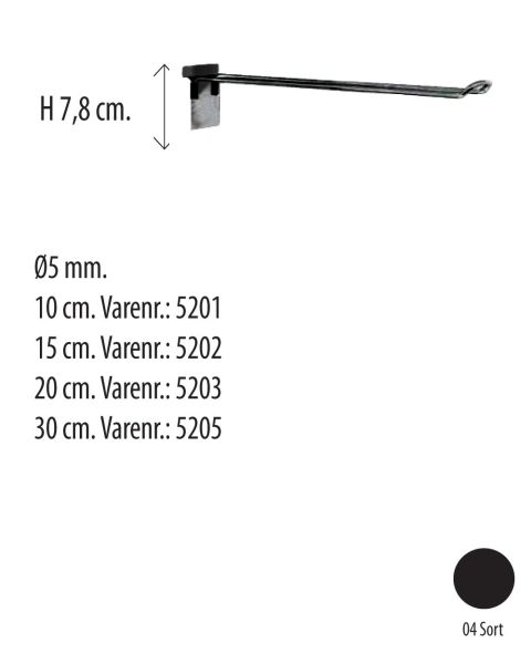 Euro-krog Ø 5 mm. - dobbeltkrog t/ rillepanel - sort. Vælg længde