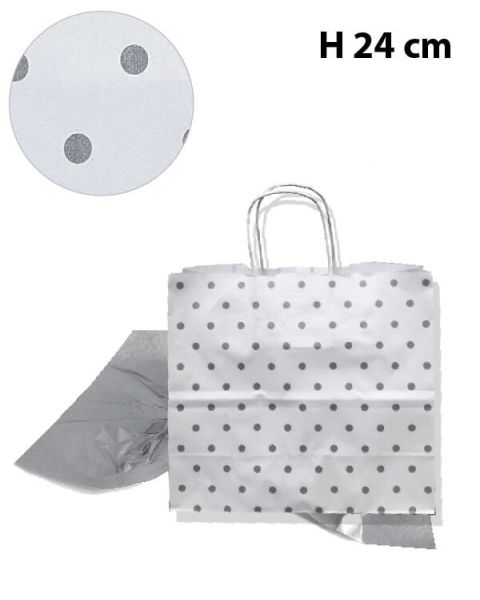 Papirspose - Prikker - H 24 cm. - 25 stk.