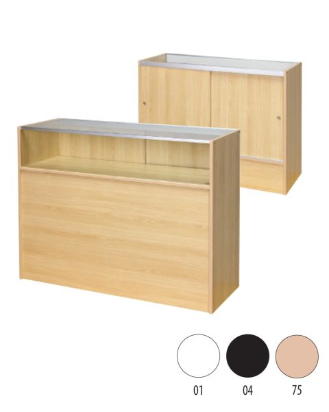 Butiksdisk m/ 1/4 glasfront - Slimline. B 122 × D 46 × H 96 cm. Vælg farve