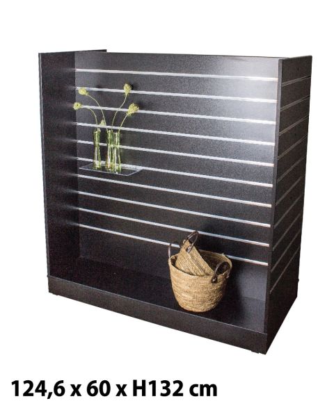 H-gondol, sort, med 10 cm rilleafstand, 124,6 x 60 x H132 cm inkl. hjul