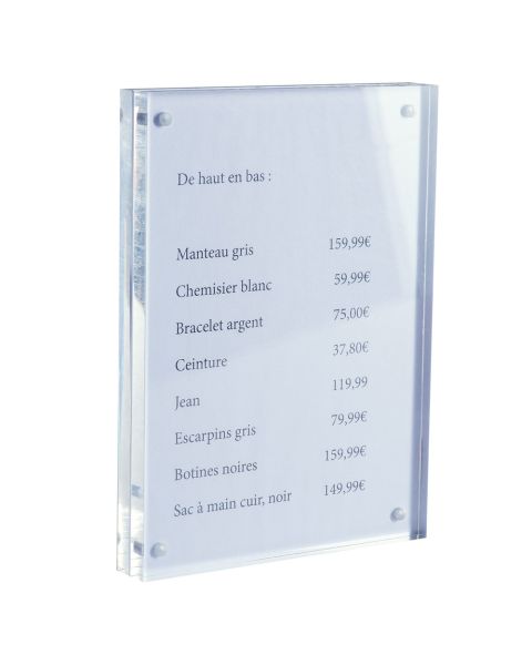 Magnetisk skilteholder, A5, B 15 x D 2 x H 21 cm, klar akryl