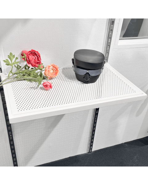 U-hylde, lige, med metalhulplade, hvid, 61 x 37 cm, multitilbehør - 12 mm