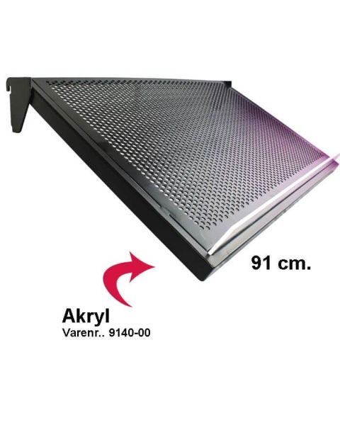 Skrå U-hylde m/ metalhulplade (91 x 37 cm) - Sort