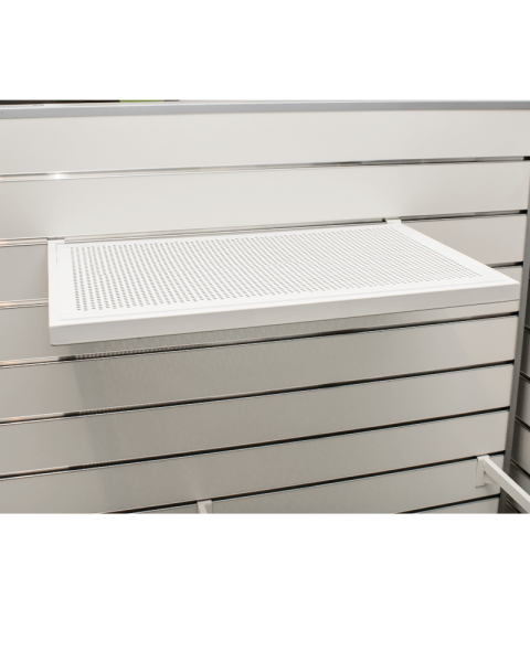 Hylde m/ metalhulplade (59,5 x 37 cm.) t/ rillepanel - hvid