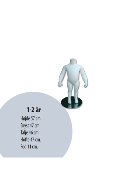 Børnemannequin u/ hoved, hvid. Størrelser fra 1-2 år til 12-14 år.