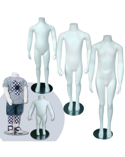 Børnemannequin u/ hoved, hvid. Størrelser fra 1-2 år til 12-14 år.