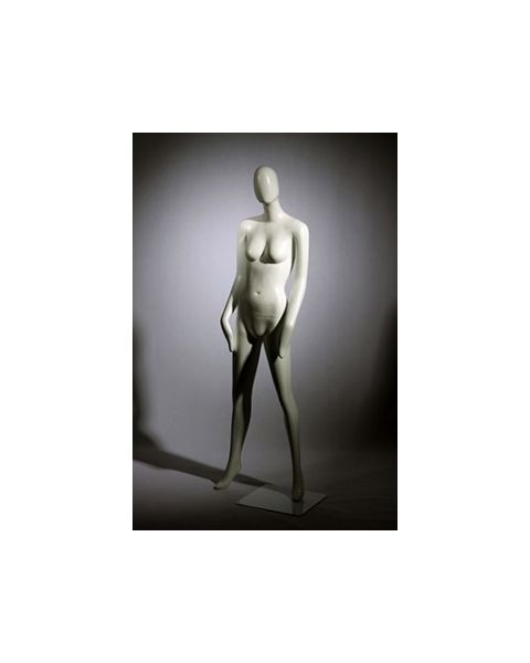 Faceless damemannequin. Hvid, mat med faceless hoved. Luffehænder. Står markant