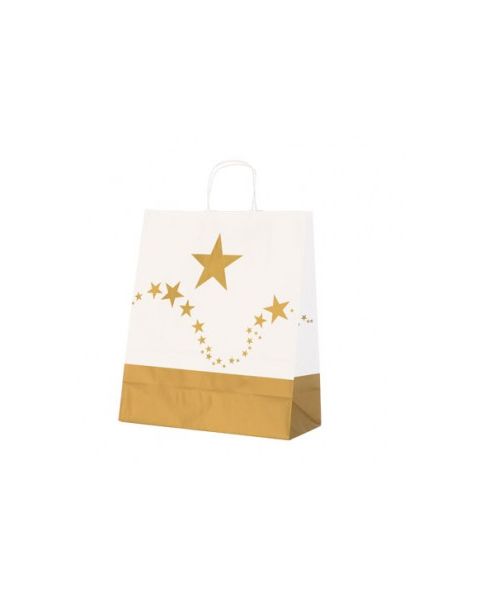 Papirpose med guldstjerner. B 35 x D 14 cm x H 40 cm - 25 stk.