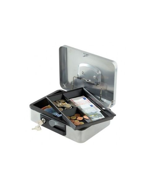 Pengekasse 25 x 18 x H9. med nøgle. Grå. 3 rum
