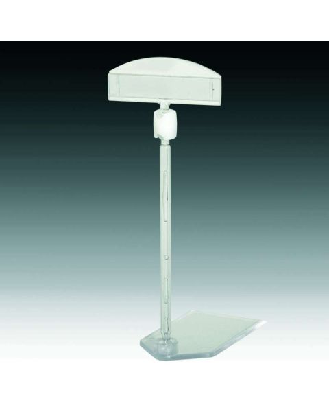 Flat-base, skilteholder, høj, med bred holder, klar akryl