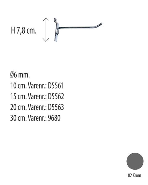 Varekrog - Krom - t/ rillepanel - Sælges i pak a 10 stk. . Vælg længde