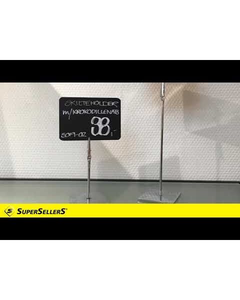 Skilteholder i metal m. krokodillenæb. Vælg størrelse og farve