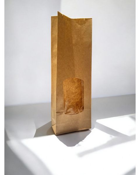 Papirpose til 500 g med vindue. Natur. 100 stk.