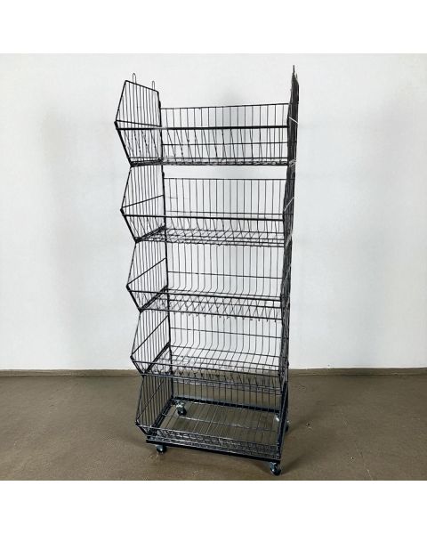 Stabelkurve sæt. 5 kurve og bundramme med hjul, sort, 59 x 43 x H155