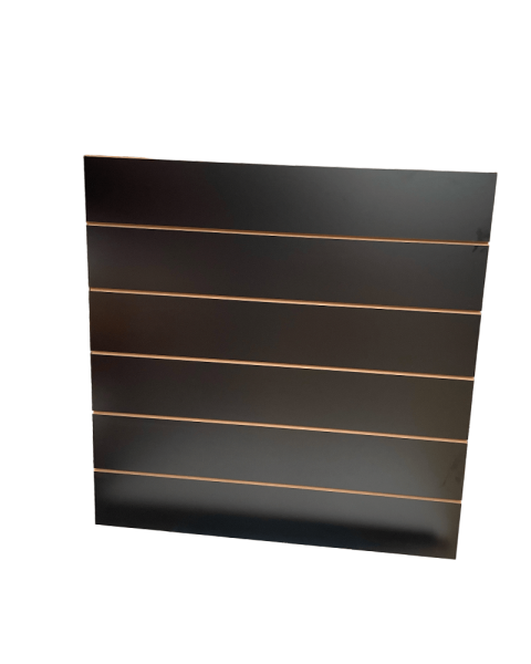 Slatboard 120 x120 cm. Sort med aluprofiler. 20 cm afstand - rillepanel
