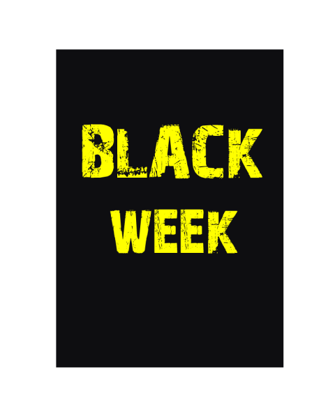 Plakat. Week, sort og gul, 50 x 12 cm