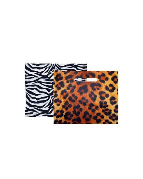 Plastposer m/ tryk - Leopard eller Zebra - Stor 56 x H 45 cm. 100 stk. Vælg tryk