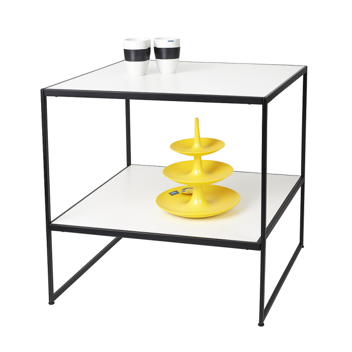 HAPPY! oplægsbord, sort, 80 x 80, 2 hvide melaminplader