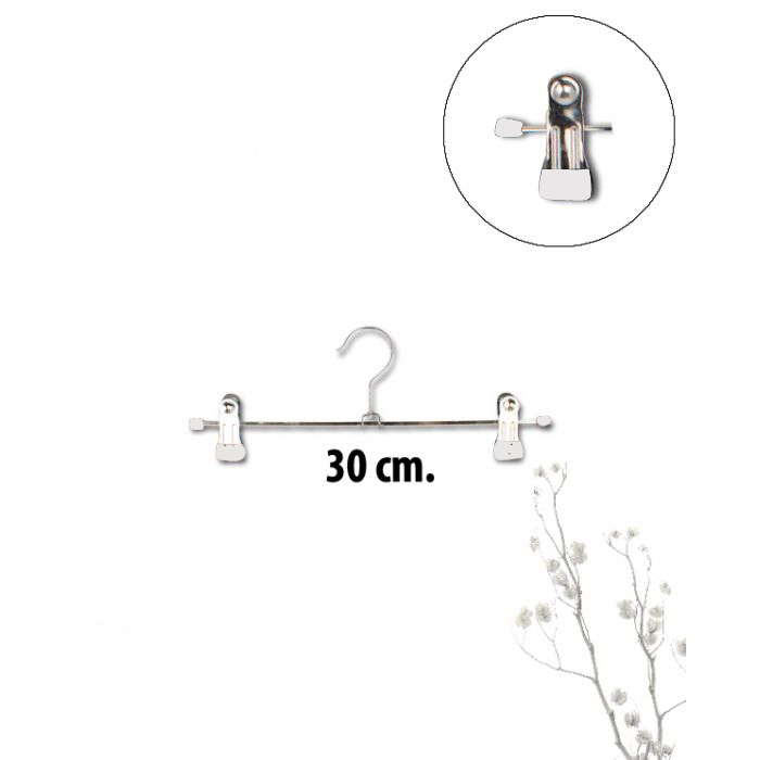 Klemmebøjle metal (B 30 cm.) Hvid. Buksebøjle. Min. køb 300 stk.