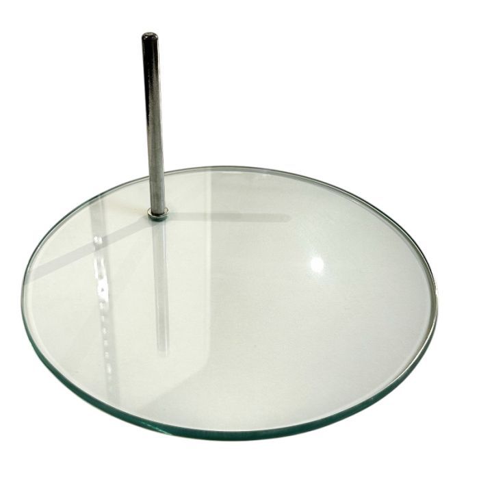 Fodplade med fodspyd til børnemannequin, glas. Ø30.