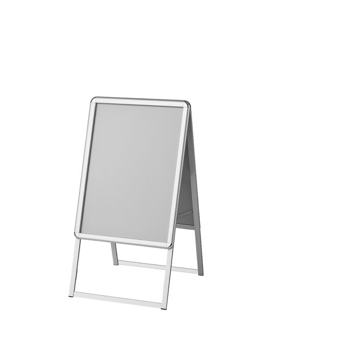 A-skilt med snapramme 50 x 70 cm, alu, blanke hjørner. Indendørs