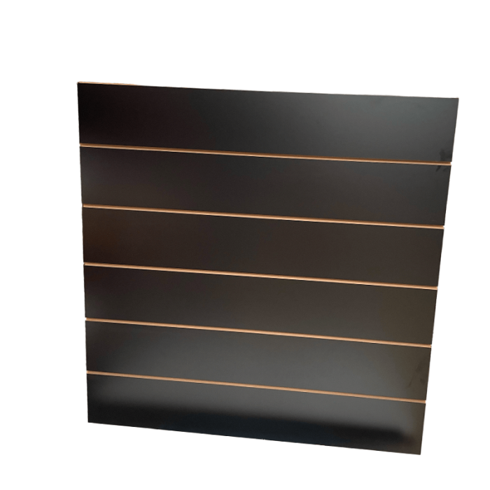 Slatboard 120 x120 cm. Sort med aluprofiler. 20 cm afstand - rillepanel