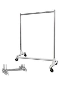 Z-stativ, krom/hvid bund, 155 x 54 x H173 cm., 100 mm hjul i hård plast