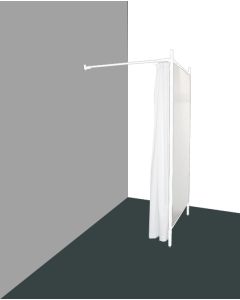 1-sidet prøverum. Sæt med hvidt stel og forhæng. ( B 100 x D 100 x H 210 cm.) - Vælg farve på forhæng og vægplade