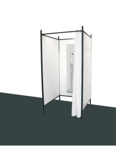 3-sidet prøverum. Sæt med sort stel og forhæng. ( B 100 x D 100 x H 210 cm.) - Vælg farve på forhæng og vægplade
