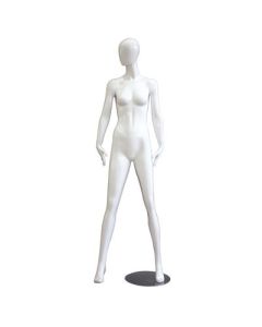 1100 faceless damemannequin. Hvid high gloss med faceless hoved. H 178 cm. Står ret