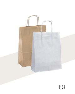 Papirspose - Medium H 31 cm. - 50 stk. Vælg hvid eller natur