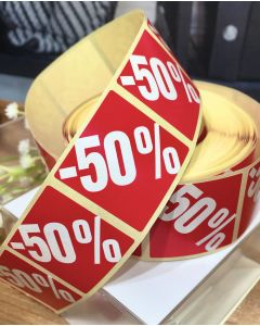Røde etiketter m/ procent - 500 stk. -50% 