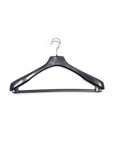 Kraftig jakkebøjle, plast, sort, 45 cm, skulder 4,0 cm, med stang pakket med 55 stk. Letvægt