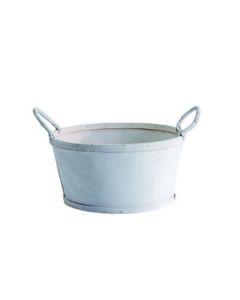 Rund trækurv, med 2 dekorative håndtag, Hvid, Ø23 cm, H12 cm