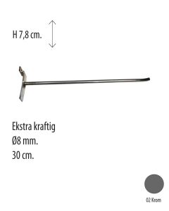 Varekrog, til panel, krom, 30 cm. - ekstra kraftig