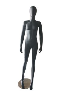 1300 faceless damemannequin.  Sort med hoved (egg). Rund metalfod. H 180 cm. Model A