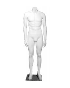 Headless herremannequin. Hvid, mat. Står ret - trænet