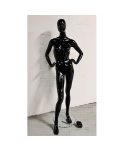 Faceless damemannequin. Sort high gloss med faceless hoved. Kan bruges med eller uden hoved. Model C. Hænder i siden