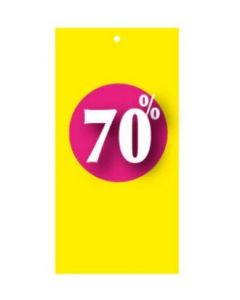 Rabatmærke 70% i etiketform til tekstilpistol