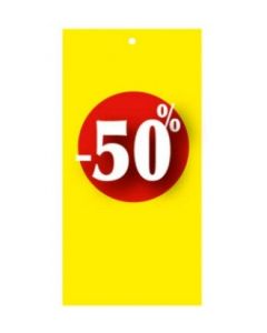 Rabatmærke 50% i etiketform til tekstilpistol